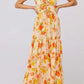 Floral print tie front tiered peach maxi dress with vibrant flowers