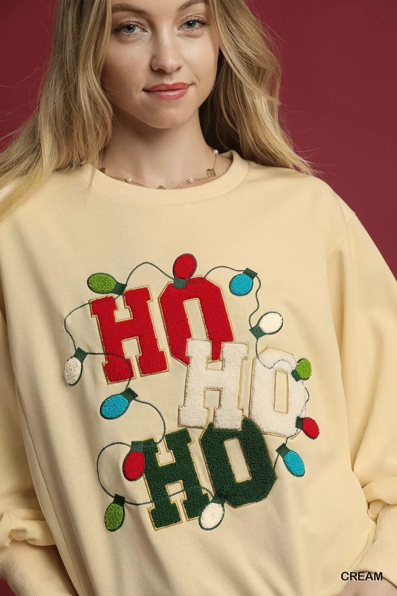 Umgee HO Applique French Terry Sweatshirt - DAVERRI FASHIONS