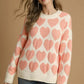 Umgee Mix Heart Pattern Pearl Accent Sweater - DAVERRI FASHIONS