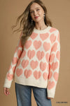Umgee Mix Heart Pattern Pearl Accent Sweater - DAVERRI FASHIONS