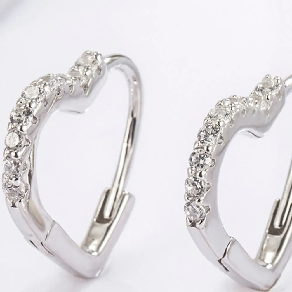 925 Sterling Silver Zircon Heart Shape Hoop Earrings