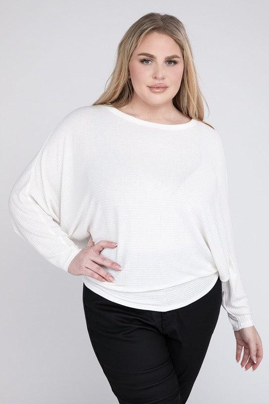 Zenana Plus Batwing Sleeve Knit Top-Casual Comfort Shirts & Tops