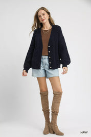 Umgee Cable Knit Pearl Button Cardigan | Cardigans Daverri Fashions