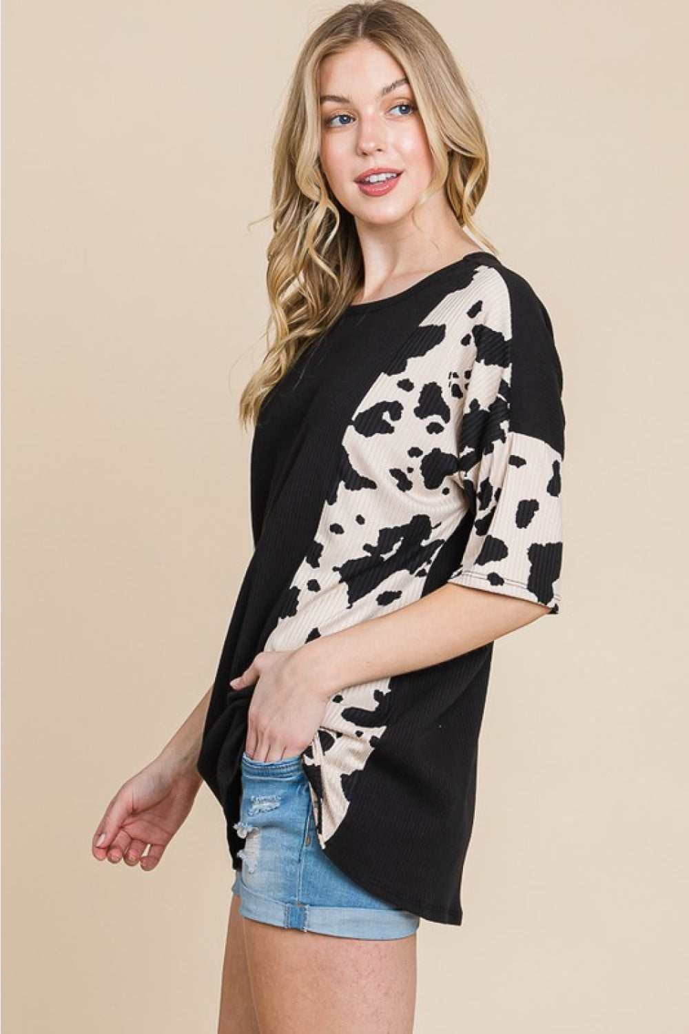 BOMBOM Rodeo Love Ribbed Animal Contrast Tee | Daverri Fashions