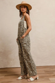 BiBi Leopard Print Adjustable Strap U Neck Jumpsuit | Daverri Fashions