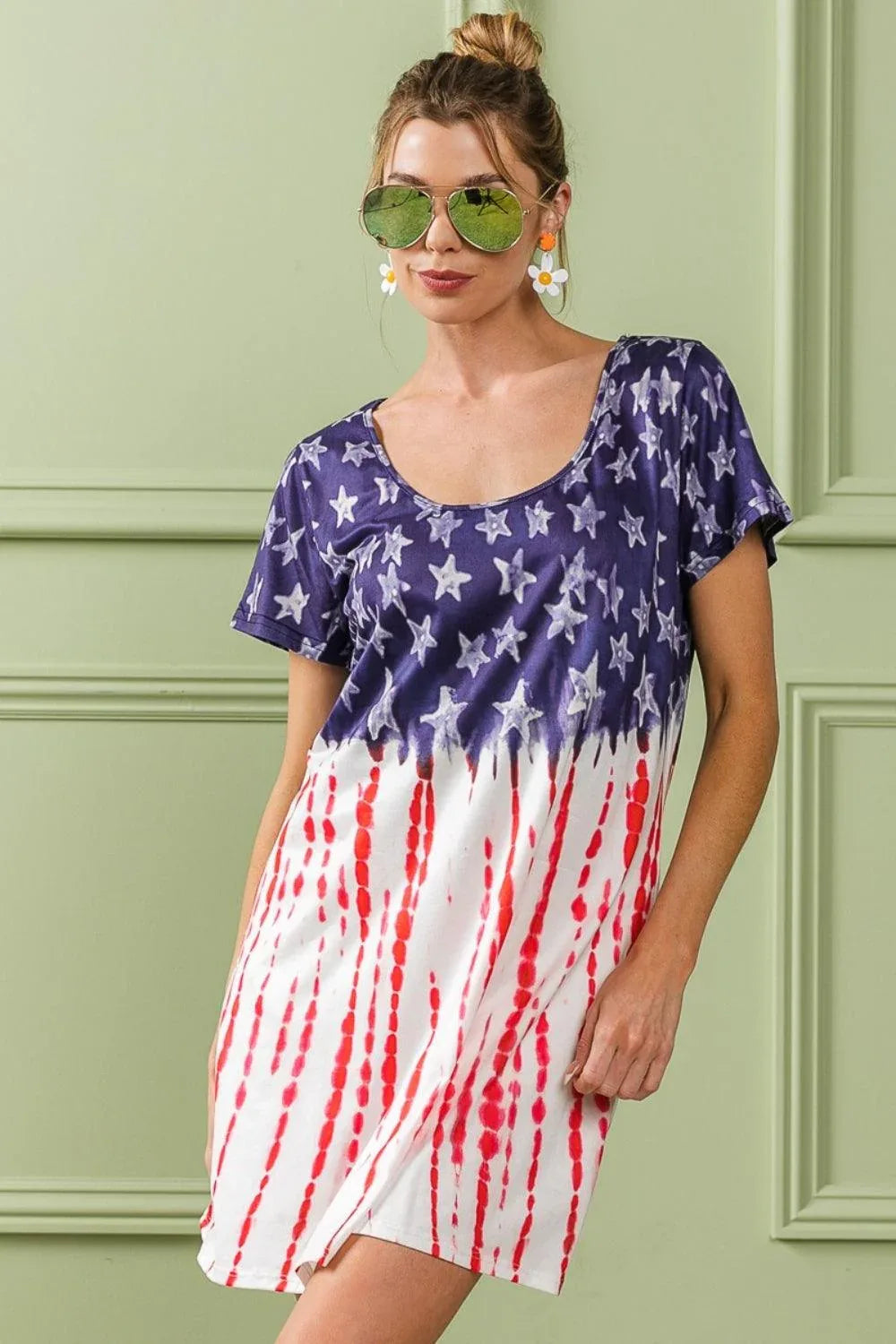 BiBi American Flag Theme Tee Dress - DAVERRI FASHIONS