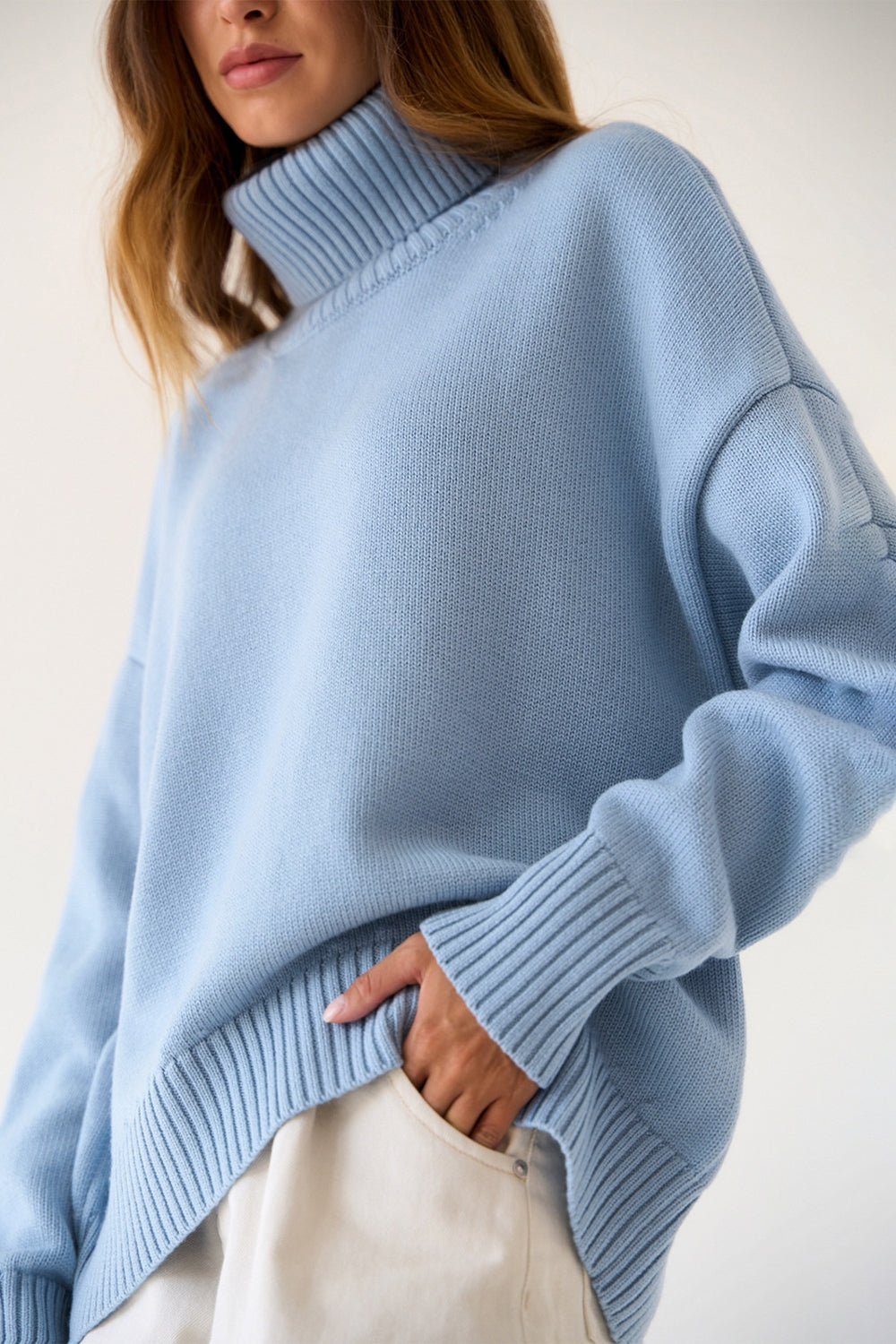 Turtle Neck Dropped Shoulder Sweater | Sweaters Daverri Fashions