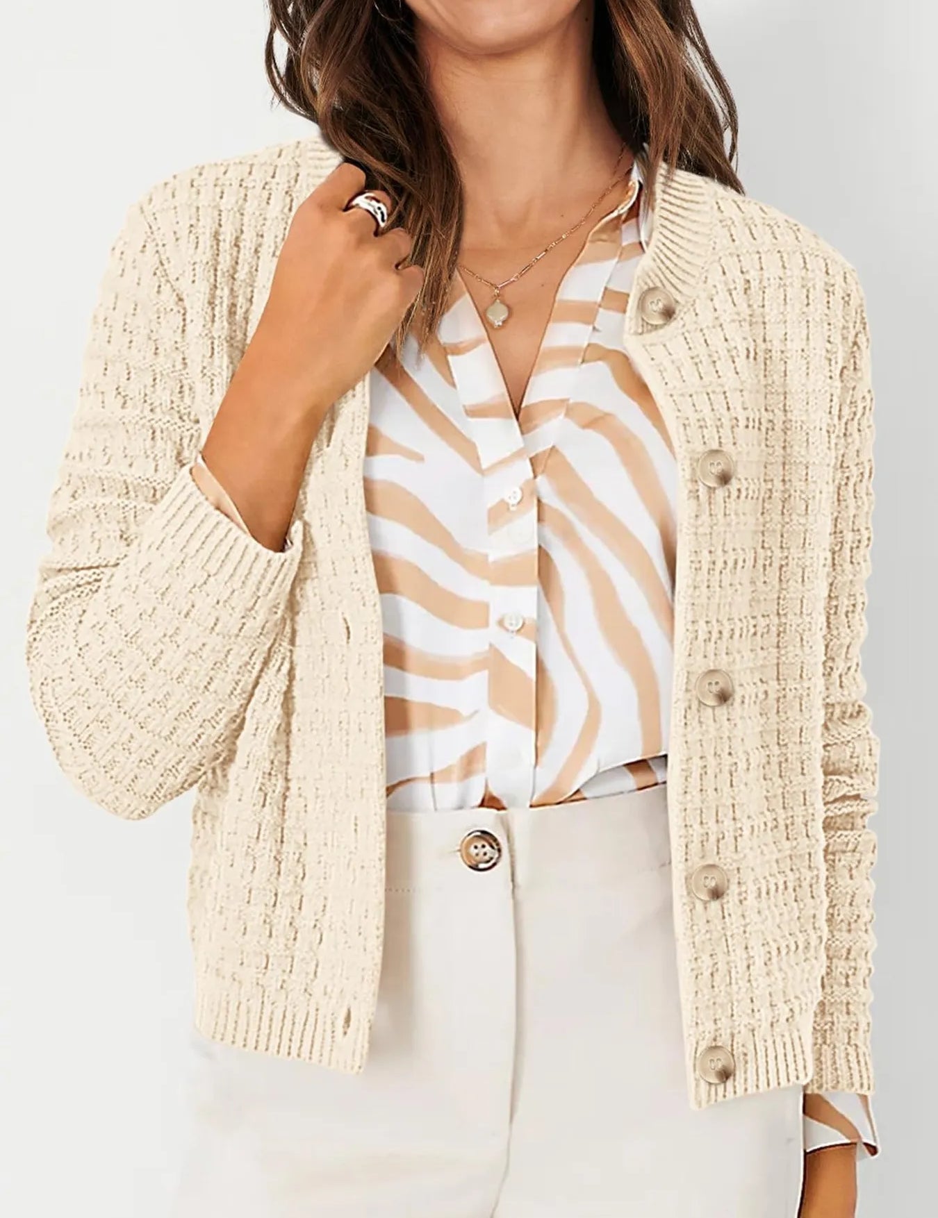 Apricot Textured Knit Button-Front Cardigan | Cardigans Daverri Fashions