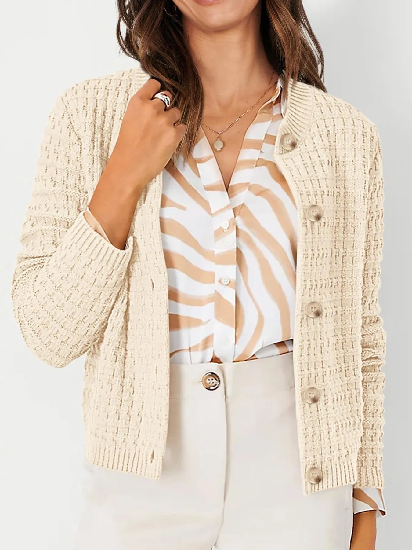 Apricot Textured Knit Button-Front Cardigan | Cardigans Daverri Fashions