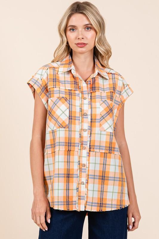 Mittoshop Mineral Wash Plaid Button Down Shirt - DAVERRI FASHIONS