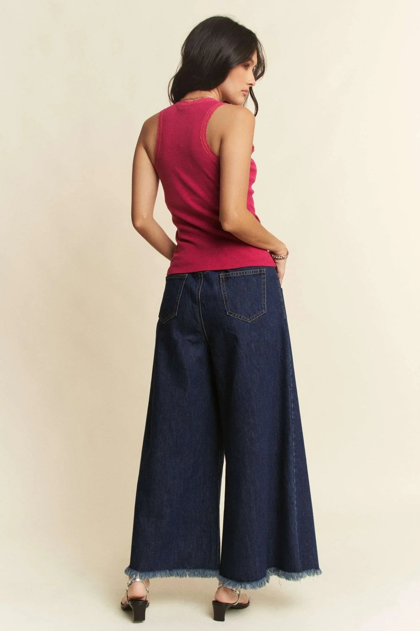 Davi & Dani Patch Pocket Wide Leg Culotte Jeans - DAVERRI FASHIONS