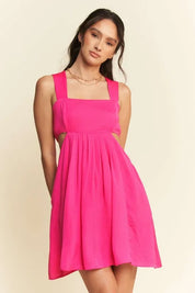 Hot Pink L Davi & Dani Washed Satin Cutout Skirt Bandeau Mini Dress | Daverri Fashions