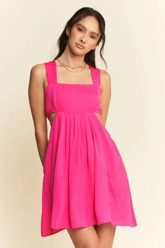 Hot Pink L Davi & Dani Washed Satin Cutout Skirt Bandeau Mini Dress | Daverri Fashions