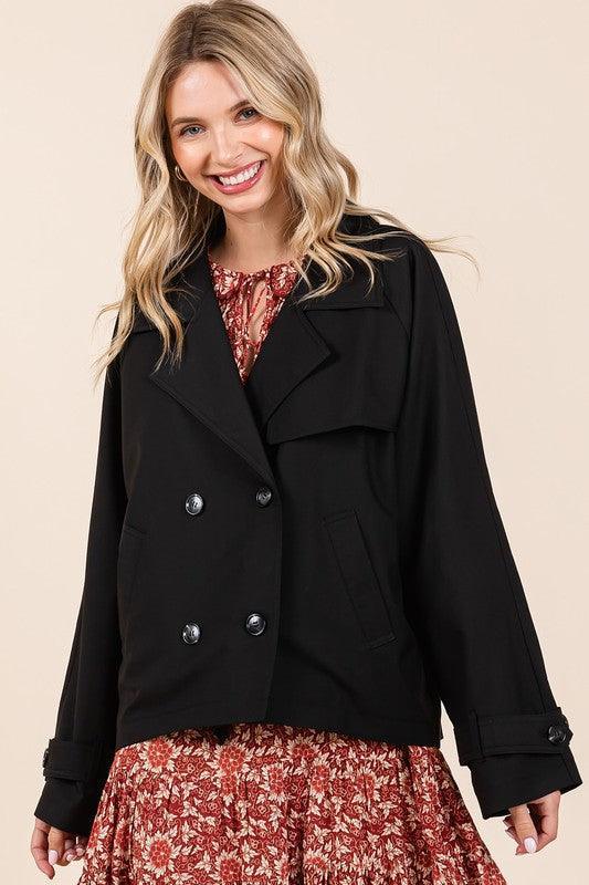 Mittoshop Double Breasted Long Sleeve Trench Coat Jacket - DAVERRI FASHIONS