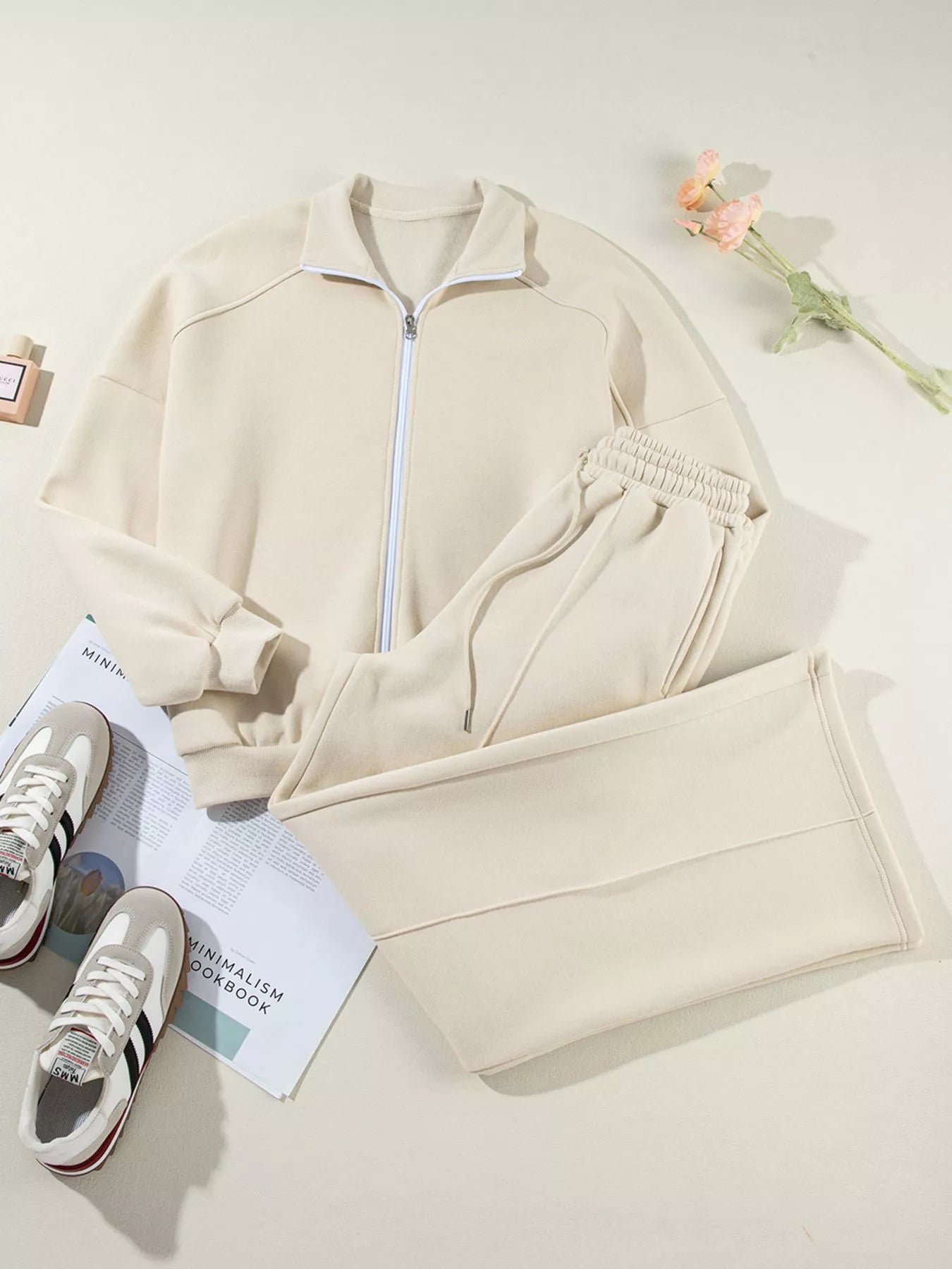 Drop Shoulder Zip Up Jacket and Drawstring Pants Active 2pcs Set | Loungewear Sets Daverri Fashions