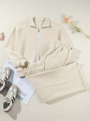 Drop Shoulder Zip Up Jacket and Drawstring Pants Active 2pcs Set | Loungewear Sets Daverri Fashions