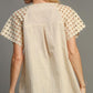 Umgee Full Size Mixed Polka Dot Lace Raglan Sleeve Boxy Cut Top Plus Size