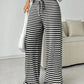 Striped Wide Leg Drawstring Pants - DAVERRI FASHIONS