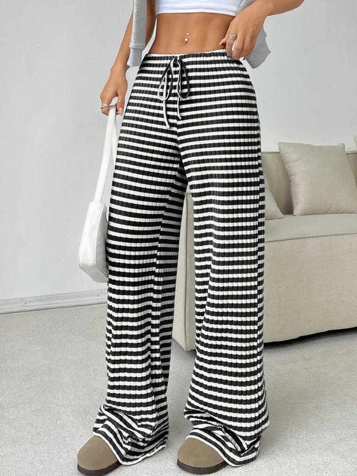 Striped Wide Leg Drawstring Pants | Loungewear Pants Daverri Fashions