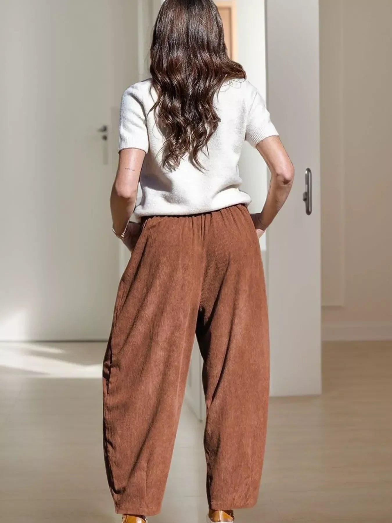 Daverri Fashions Casual Corduroy Wide Leg Pants with Pockets - DAVERRI FASHIONS
