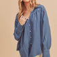 Aemi + Co Raw Hem Button Down Raglan Sleeve Shirt Dusty Blue Shirts