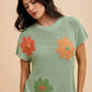 Annie Wear Large Flower Embo Dolman Sleeve Summer Sweater Top - DAVERRI FASHIONS