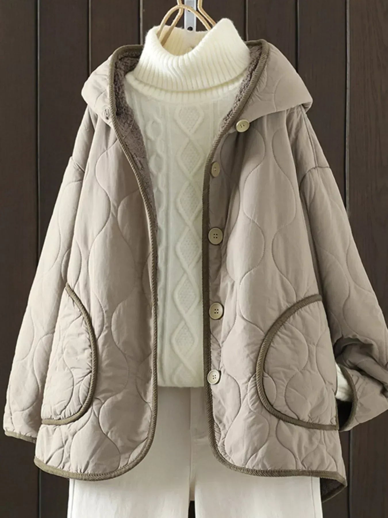 Quilted Hooded Sherpa Lined Jacket - DAVERRI FASHIONS