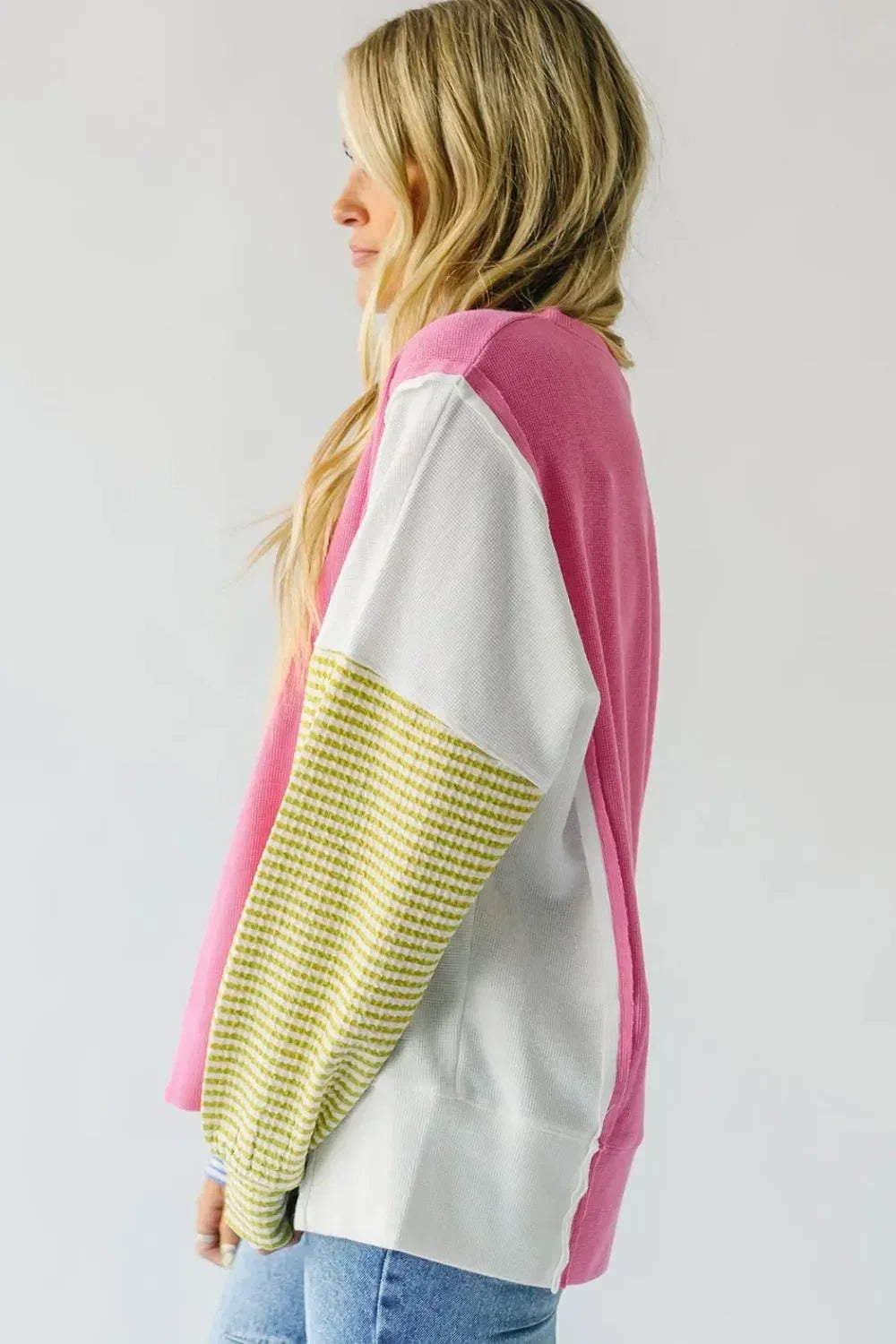 Exposed Seam Contrast Long Sleeve Sweatshirt - DAVERRI FASHIONS