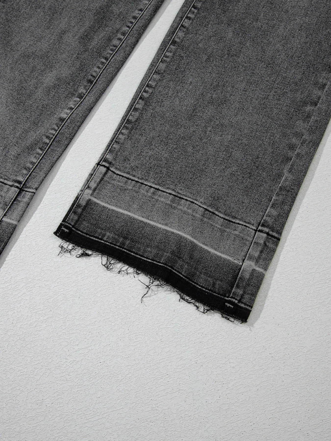 Dark wash Daverri Fashions straight high-rise jeans with raw frayed hem