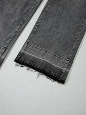 Dark wash Daverri Fashions straight high-rise jeans with raw frayed hem