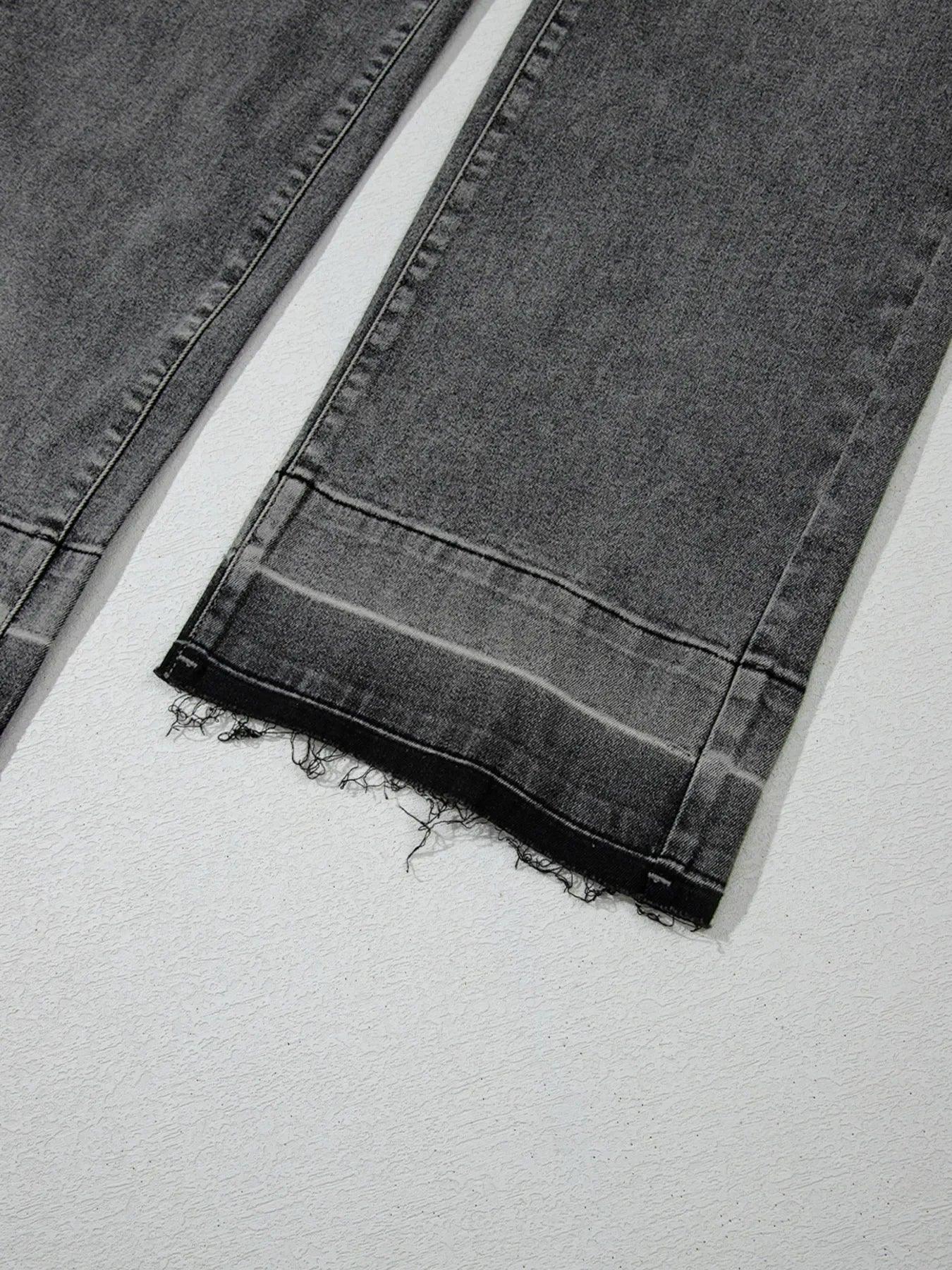 Daverri Fashions Raw Hem Unique Cuffs Straight High Rise Loose Jeans - DAVERRI FASHIONS