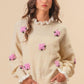 BiBi Ruffled Crochet Flower Dropped Shoulder Sweater Cream XL Sweaters