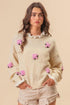 BiBi Ruffled Crochet Flower Dropped Shoulder Sweater Cream XL Sweaters