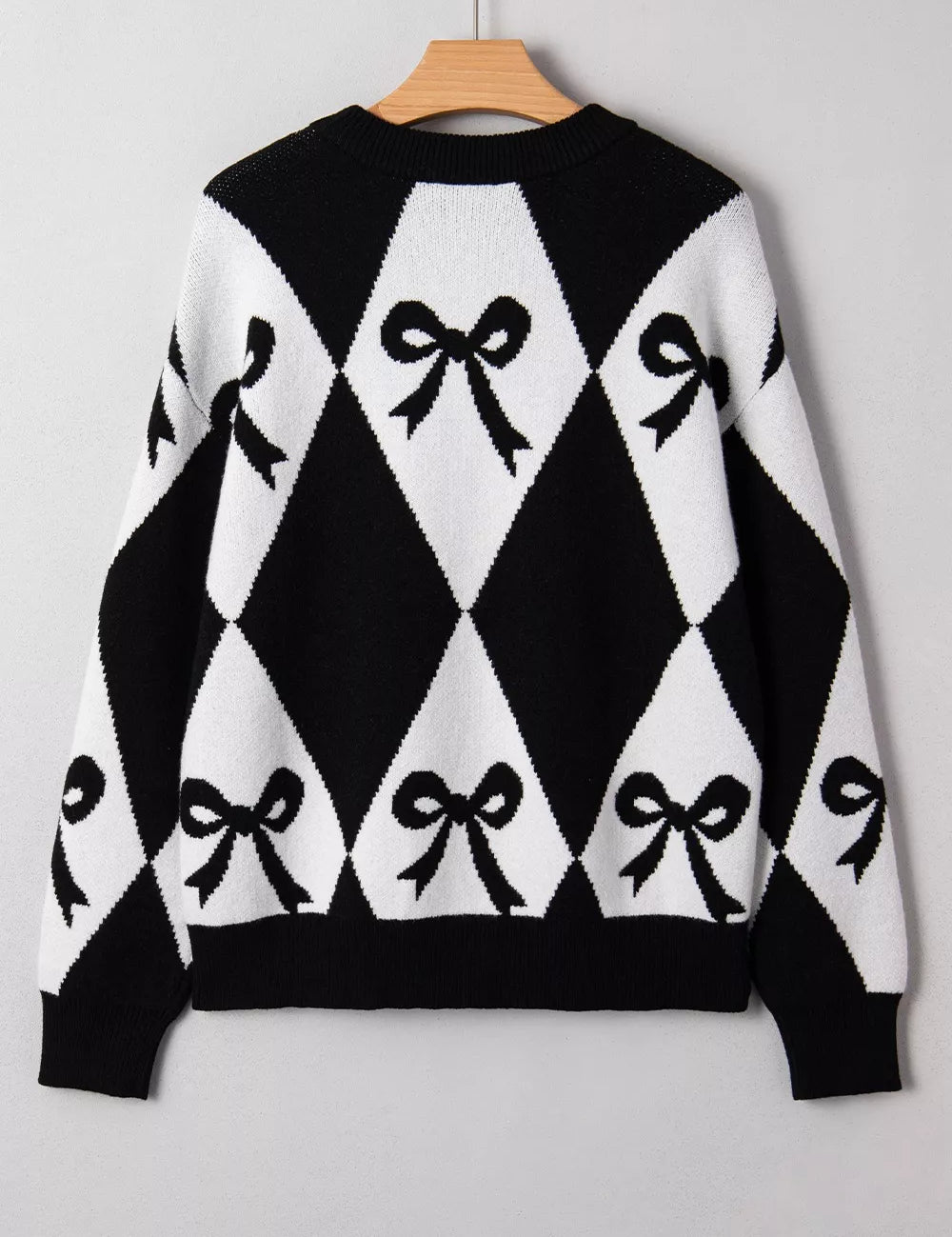 Bow Pattern Long Sleeve Contrast Sweater | Sweaters Daverri Fashions