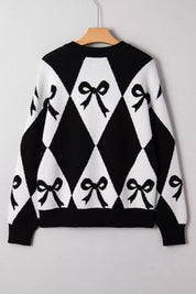 Bow Pattern Long Sleeve Contrast Sweater | Sweaters Daverri Fashions