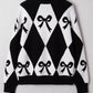 Bow Pattern Long Sleeve Contrast Sweater - DAVERRI FASHIONS