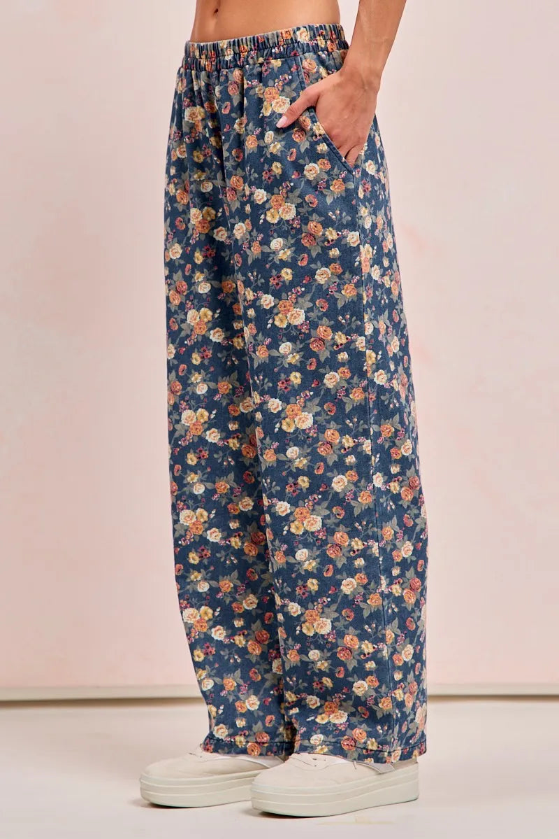 BiBi Washed Floral Print Wide Leg Jeans | Jeans Daverri Fashions