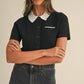 MABLE Button Down Contrast Collared Knit Cardigan Black