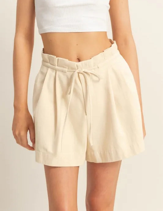OATMEAL HYFVE High-Waisted Washed Twill Paperbag Shorts | Shorts Daverri Fashions