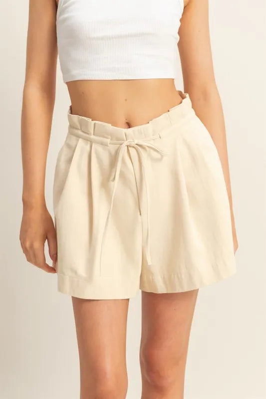 HYFVE High-Waisted Washed Twill Paperbag Shorts OATMEAL Shorts