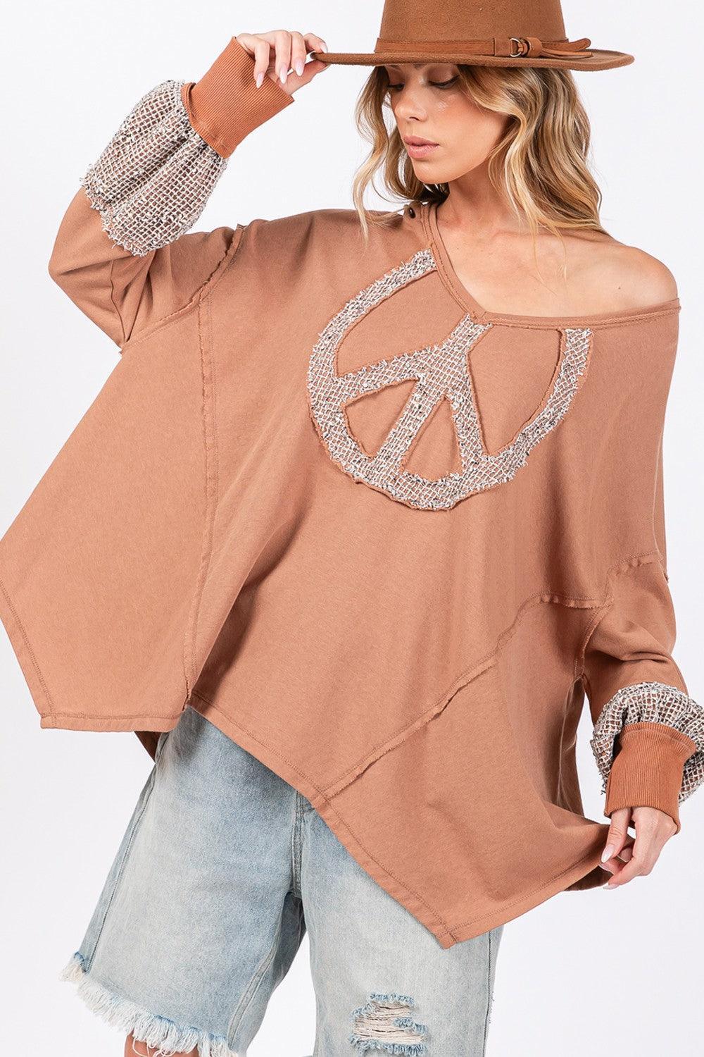 SAGE + FIG Peace Sign Mineral Wash Terry Top - DAVERRI FASHIONS