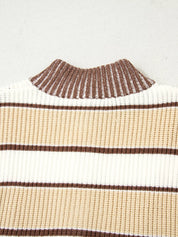 Stripe Half Zip Drop Shoulder Sweater | Sweaters Daverri Fashions