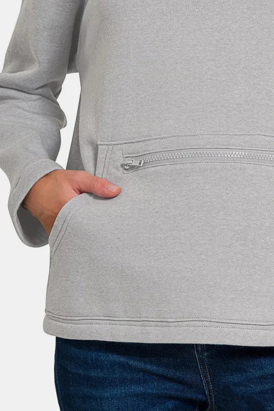 Zenana Turtleneck Half Snap Fleece Sweatshirt Sweatshirts