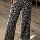 Leopard Straight Loose Leg Raw Hem Jeans - DAVERRI FASHIONS