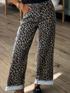 Leopard Straight Loose Leg Raw Hem Jeans - DAVERRI FASHIONS