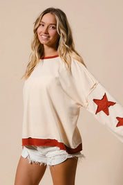 BiBi French Terry Top With Patch Detail Sweatshirt | Sweatshirts Daverri Fashions