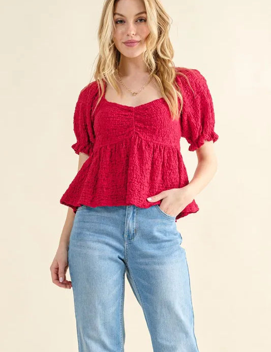 RED And The Why Lovely Textured and Smocked Top | Tops Daverri Fashions