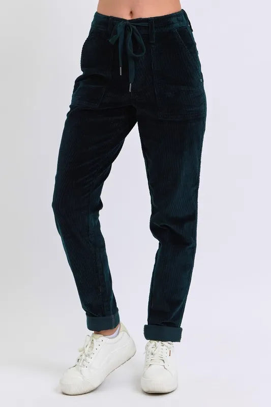 Judy Blue Full Size High Waist Corduroy Cuffed Jogger Plus Size EMRLD