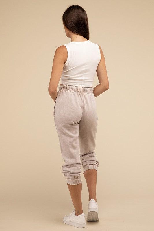 Acid Wash Fleece Sweatpants with Pockets Lounge Pants