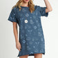 Umgee Full Size French Terry Short Sleeve Round Neck Dress Peacock Blue Mini Dresses